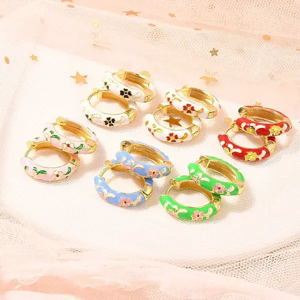 Rack Plating Flower Brass Enamel Hoop Earrings