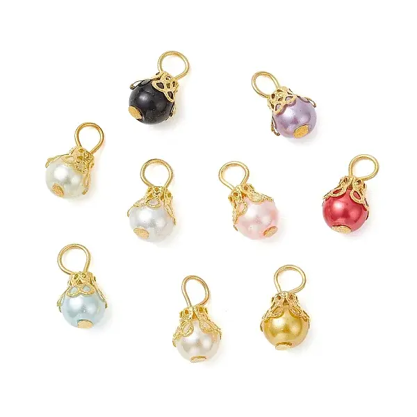 9Pcs 9 Colors Baking Painted Pearlized Glass Pearl Pendants
