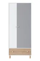 Šatní skříň dvoudvéřová rasmus - bílá/šedá/dub artisan