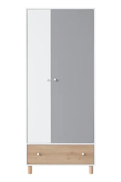 Šatní skříň dvoudvéřová rasmus - bílá/šedá/dub artisan