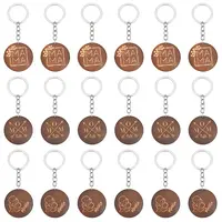 18Pcs 3 Style Flat Round Wood Keychains
