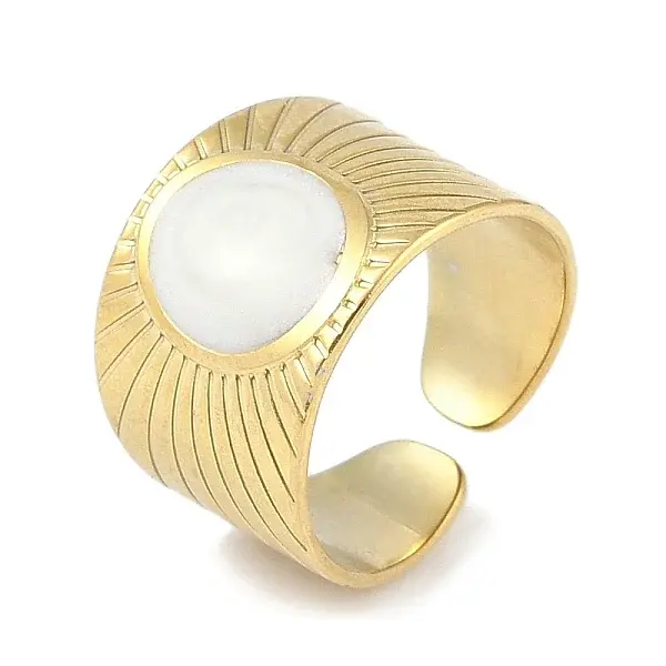 Ion Plating(IP) 304 Stainless Steel Enamel Oval Cuff Finger Rings