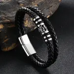 Stainless Steel Skull Beaded Leather Double Layer Multi-strand Bracelet