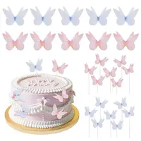 6 Sets 2 Colors Iron & Paper Butterfly Cake Toppers Decorations