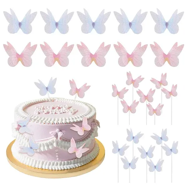 6 Sets 2 Colors Iron & Paper Butterfly Cake Toppers Decorations