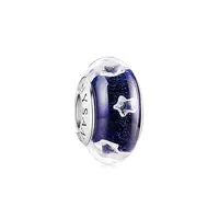 Rhodium Plated 925 Sterling Silver Charm Beads with Glass with Star for Bracelet