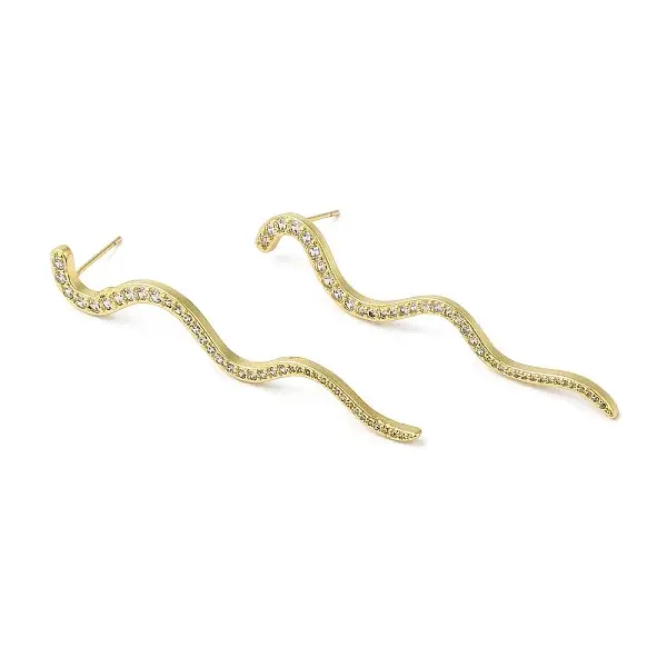 Clear Cubic Zirconia Long Wave Dangle Stud Earrings