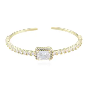 Cubic Zirconia Rectangle Open Cuff Bangle