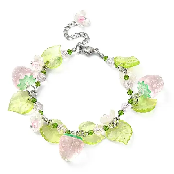 Glass & Resin & Acrylic Flower Charm Bracelet
