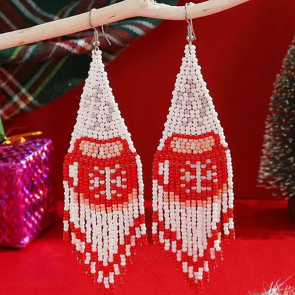 Christmas Snowflake Pattern Tassel Dangle Earrings