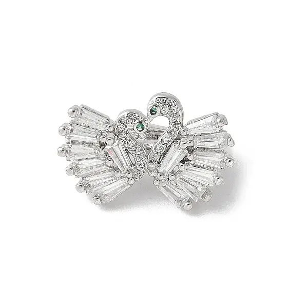 Swan Brass Micro Pave Cubic Zirconia Fold Over Clasps