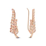 Elegant Women 925 Sterling Silver Leaf CZ Dangle Earring