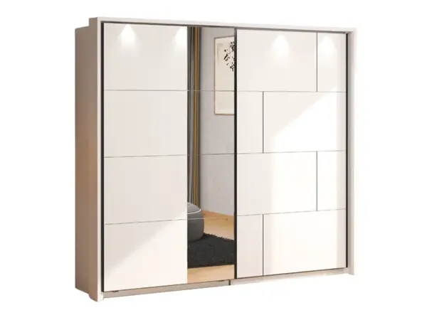 Šatní skříň s posuvnými dveřmi, zrcadlem a osvětlením antonia - bílá