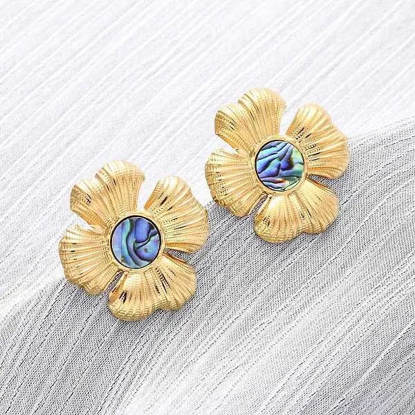 304 Stainless Steel Natural Paua Shell Stud Earrings
