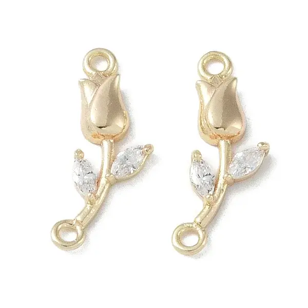 Brass & Clear Glass Flower Links Connector Charms