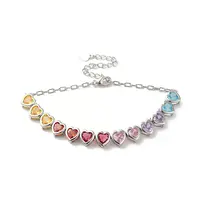 Colorful Cubic Zirconia Heart Link Bracelet