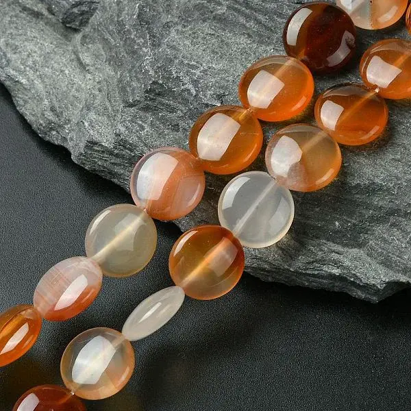 Flat Round Gemstone Natural Red Agate Stone Beads Strands
