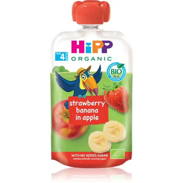 Hipp HiPPis BIO 100% ovoce jablko - banán - jahoda ovocný příkrm pro děti 100 g