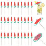 2 Bags Watermelon Pattern Umbrella Bamboo & PET Plastic Toothpick Decorations