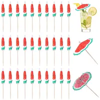 2 Bags Watermelon Pattern Umbrella Bamboo & PET Plastic Toothpick Decorations