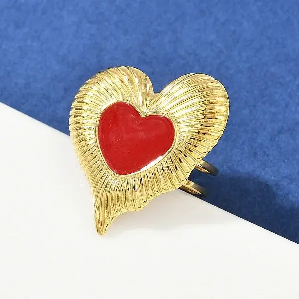 Heart 304 Stainless Steel Enamel Finger Rings for Women