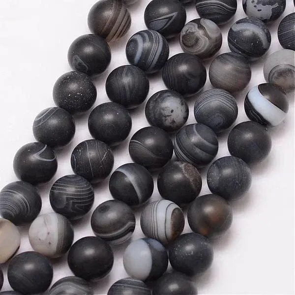 Natural Black Agate Bead Strands