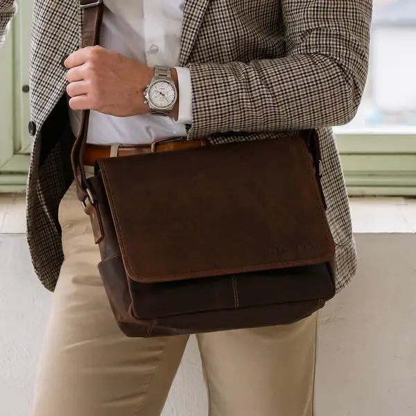 Pánská kožená taška přes rameno Greenwood Phils - tmavě hnědá