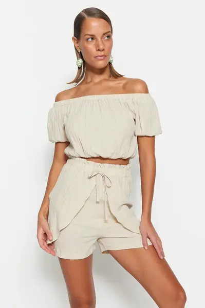 Trendyol Ecru Woven Blouse Short Set