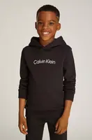 Dětská bavlněná mikina Calvin Klein Jeans černá barva, s kapucí, s potiskem, IU0IU00679