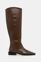 Kožené kozačky Vanda Novak Giselle dámské, hnědá barva, na plochém podpatku