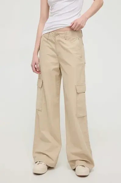 Kalhoty Levi's BAGGY CARGO dámské, béžová barva, široké, high waist