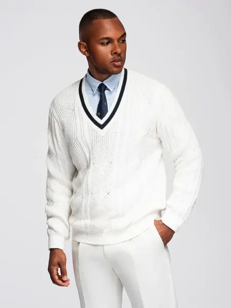 Ombre Men's plaid sweater with crew neckline - white