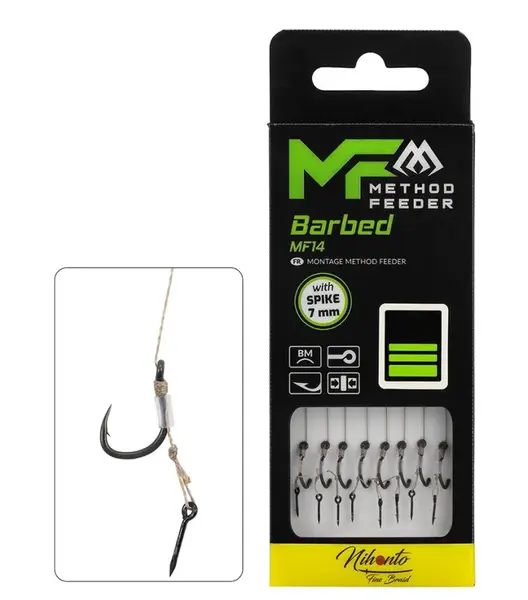 Mikado návazec feederový mf14 braided s jehlou barbed 8 ks 10 cm - 0,18 mm vel. 4