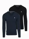 Ombre Set of men's SLIM FIT longsleeves with V neckline and logo 2-pack
