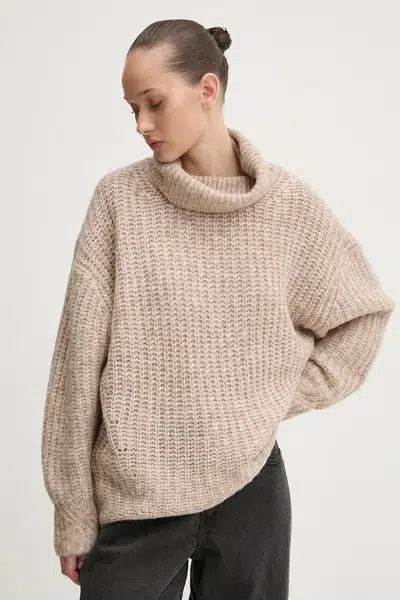 Svetr Superdry dámský, béžová barva, hřejivý, s golfem, W6110582A-E4Z