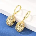Hollow Oval Brass Clear Cubic Zirconia Leverback Earrings
