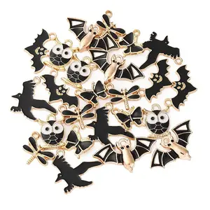 24Pcs 6 Styles Light Gold Alloy Enamel Pendants