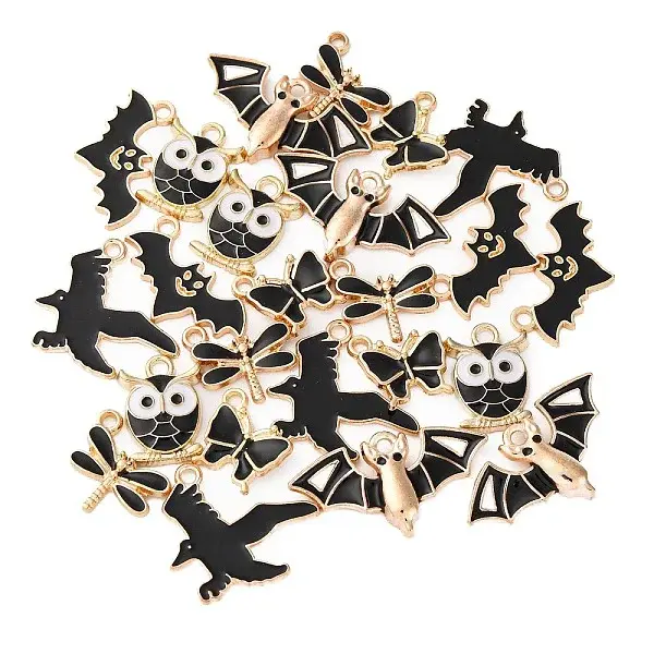 24Pcs 6 Styles Light Gold Alloy Enamel Pendants