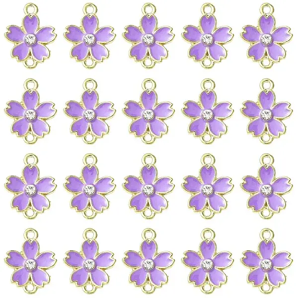 20Pcs Alloy Enamel 5-Petal Flower Connector Charms