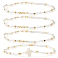 4Pcs Vintage Cylinder Seed Beads &  Brass Beaded Bracelet Sets