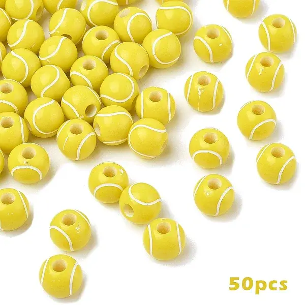 50Pcs Tennis Opaque Acrylic Beads