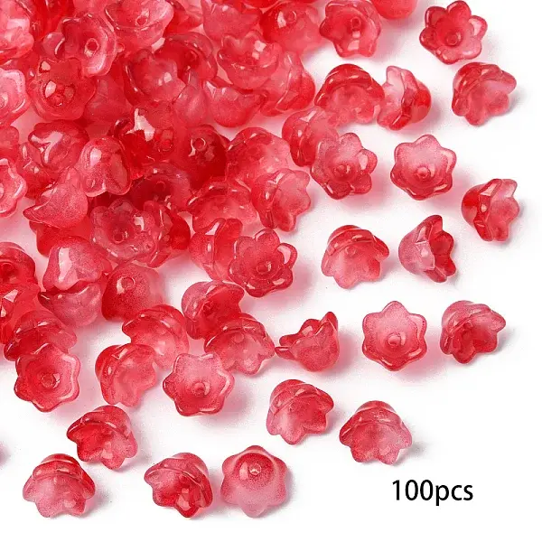 100Pcs Transparent Two Tone Spray Painted Glass Bead Caps