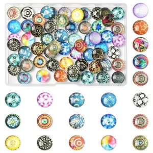60Pcs Printed Glass Half Round Cabochons
