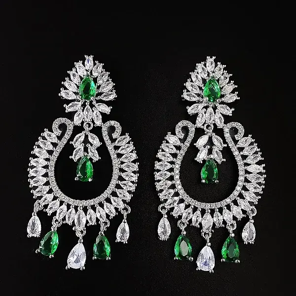 Teardrop Brass Micro Pave Cubic Zirconia Chandelier Earrings