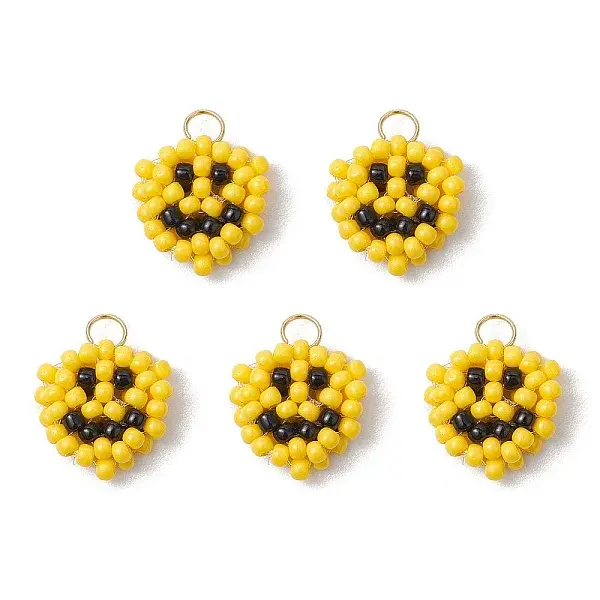 Glass Seed Beaded Smiling Face Charms