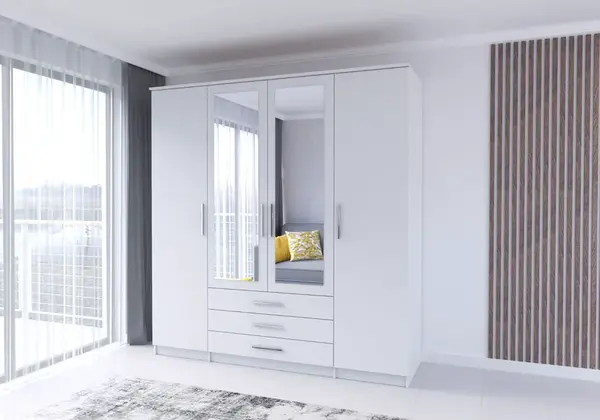 Šatní skříň Szantal 4D Barva korpusu: Bílá, Rozměry: 200 cm