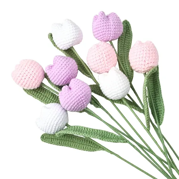 9Pcs 3 Colors Polyester with Iron Wire Artificial Tulip Flower