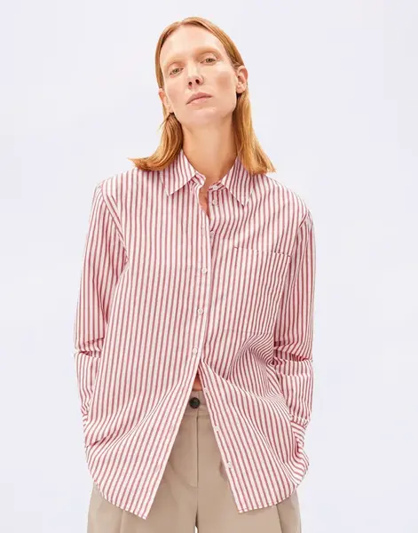 Armedangels Striped Loose Fit Blouse 3478 oatmilk-mars red L