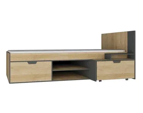 Posteľ s úložnými priestormi Nemo, 90x200 cm, dub/grafit%