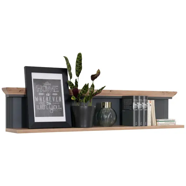Hom`in NÁSTĚNNÁ POLICE, barvy grafitu, dub artisan, 142/29/20 cm